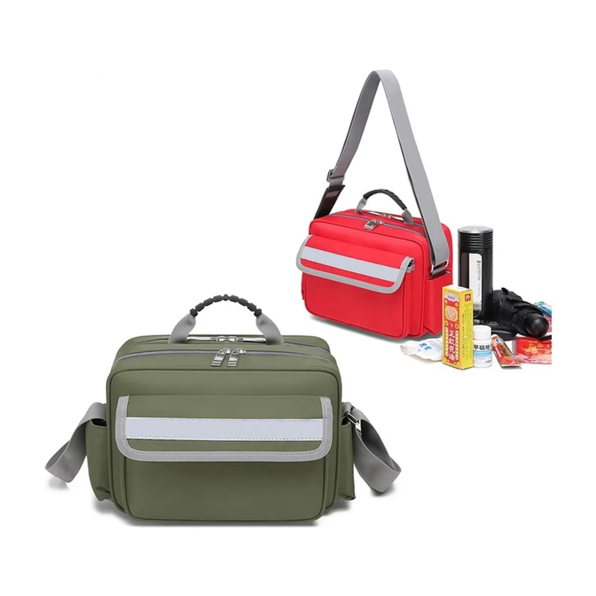 Red/Navy Blue/Military Green emergency waist bags detail view 2 - SKU 06611