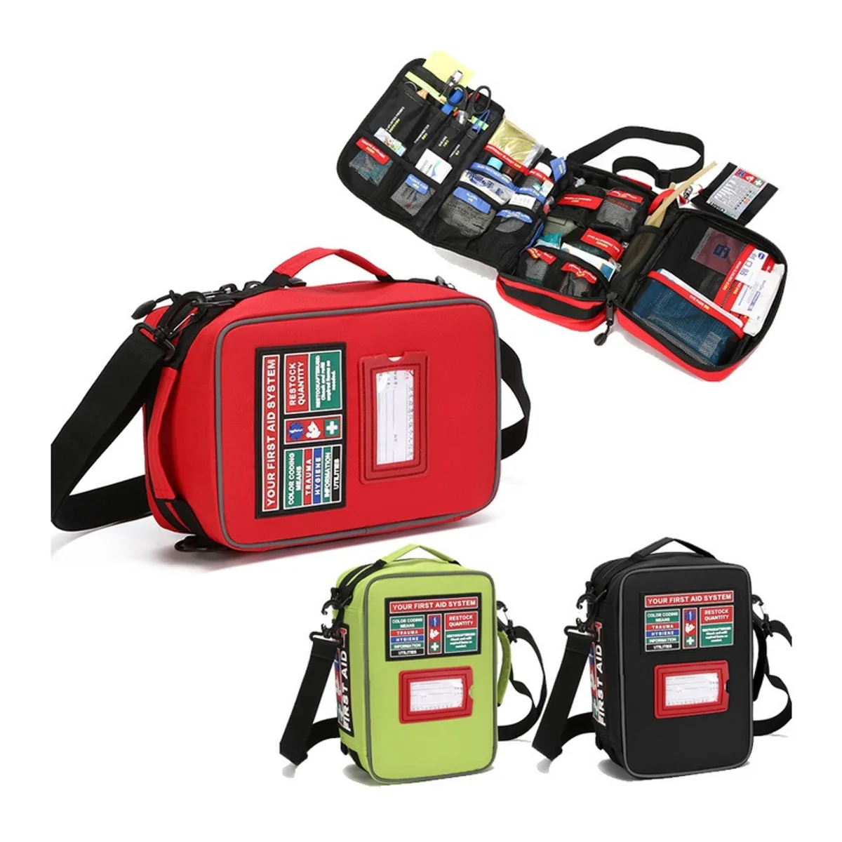 Red/Black/Military Green portable first aid bags detail view 6 - SKU 06619