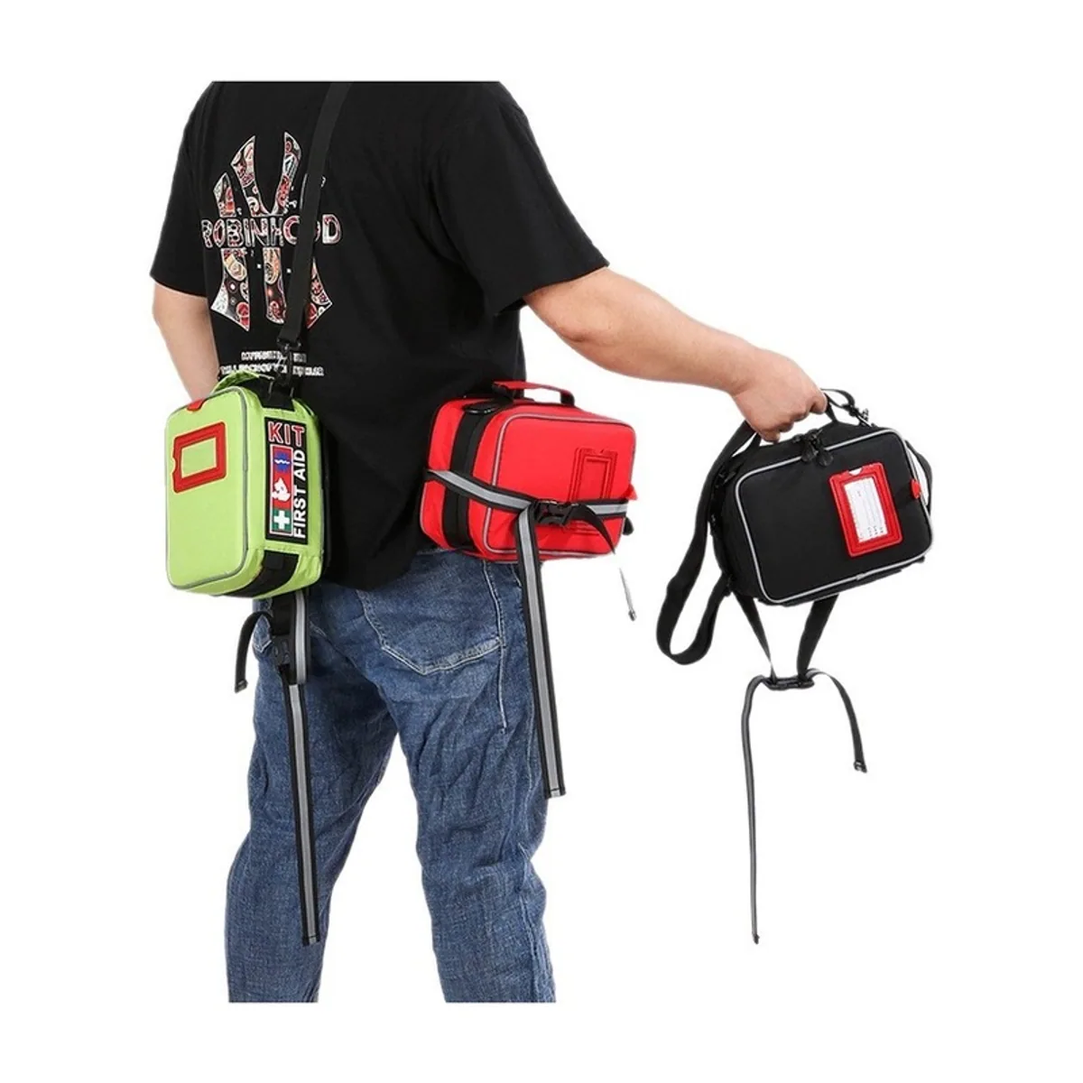 Red/Black/Military Green emergency waist bags detail view 5 - SKU 06622