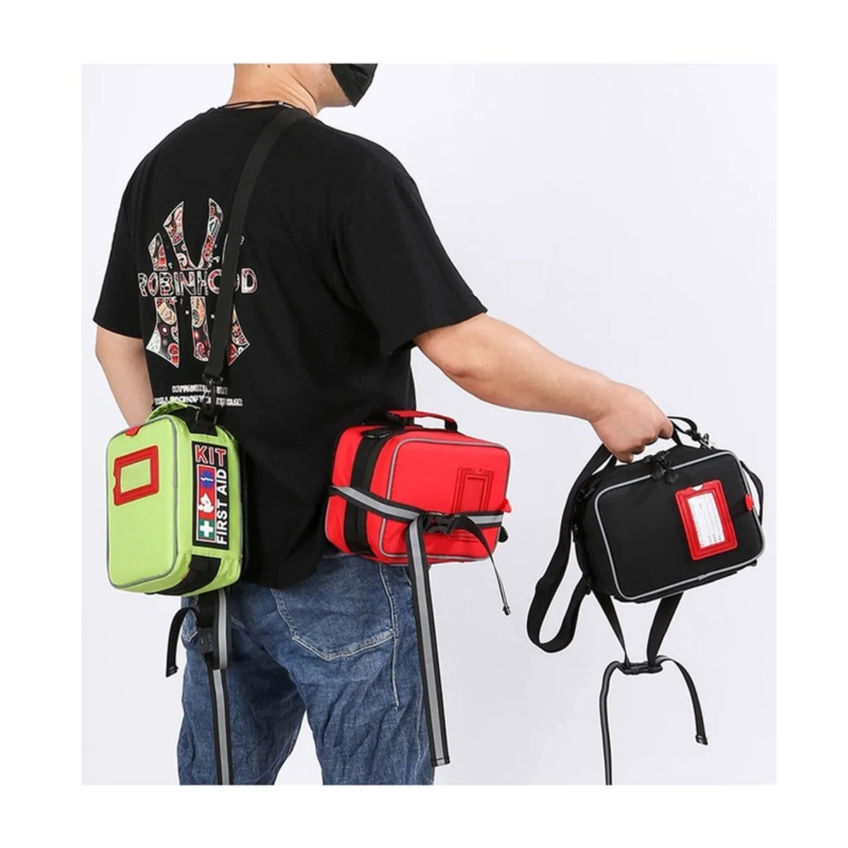Red/Black/Military Green emergency waist bags detail view 7 - SKU 06622