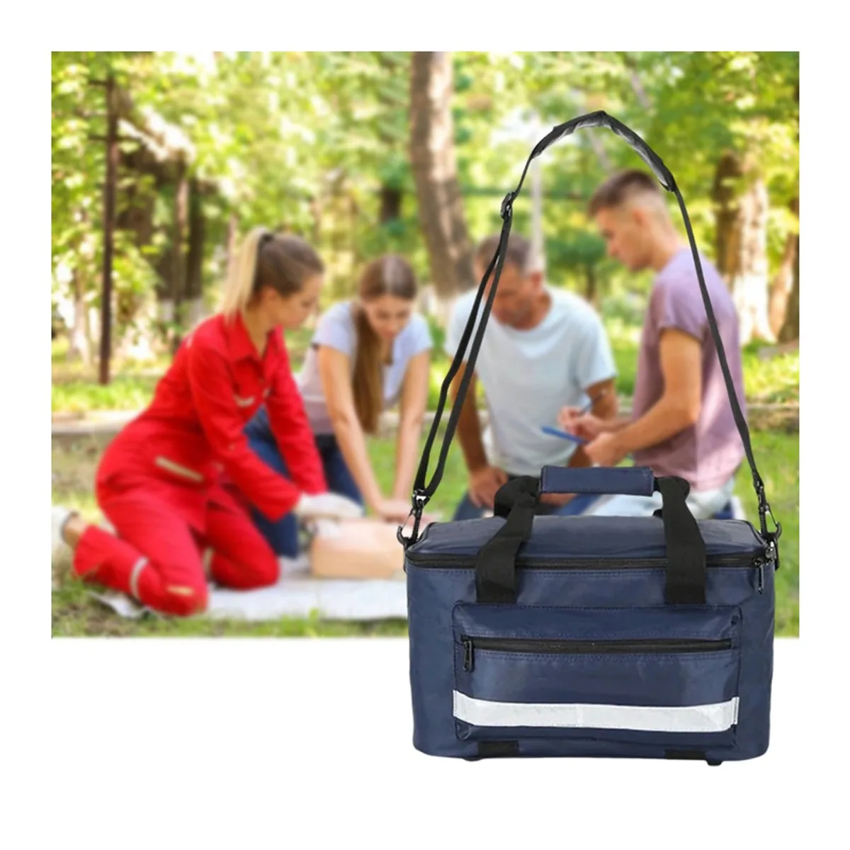 Red/Navy Blue/Military Green portable first aid bags detail view 7 - SKU 08801