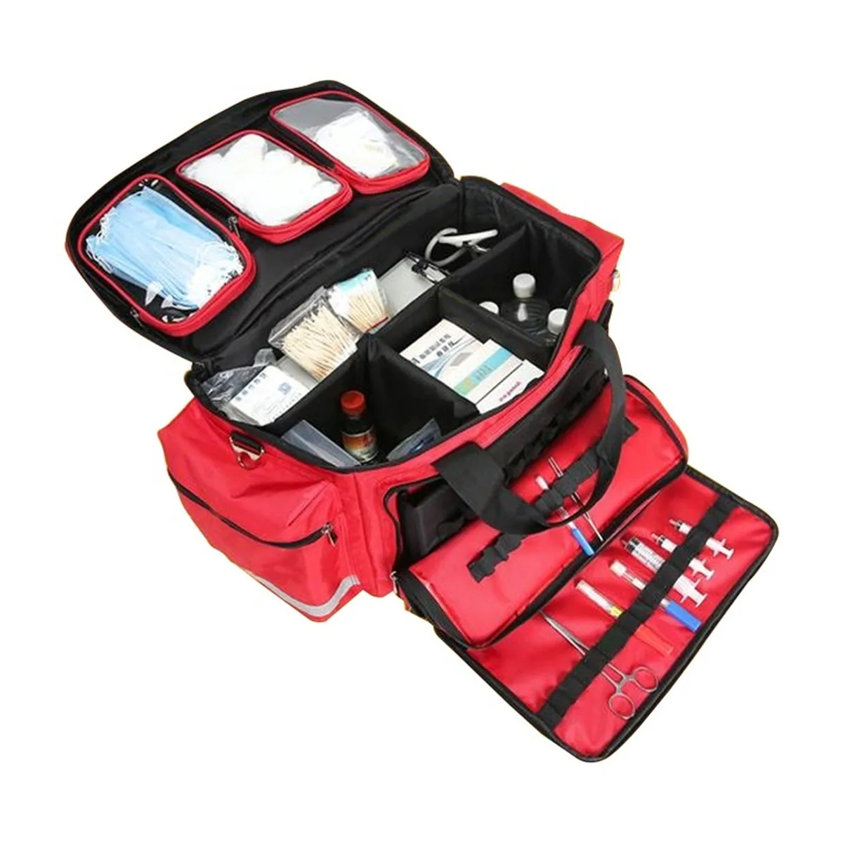 Red/Navy Blue/Sky Blue/Orange Military Green rescue duffel bags detail view 3 - SKU 08803