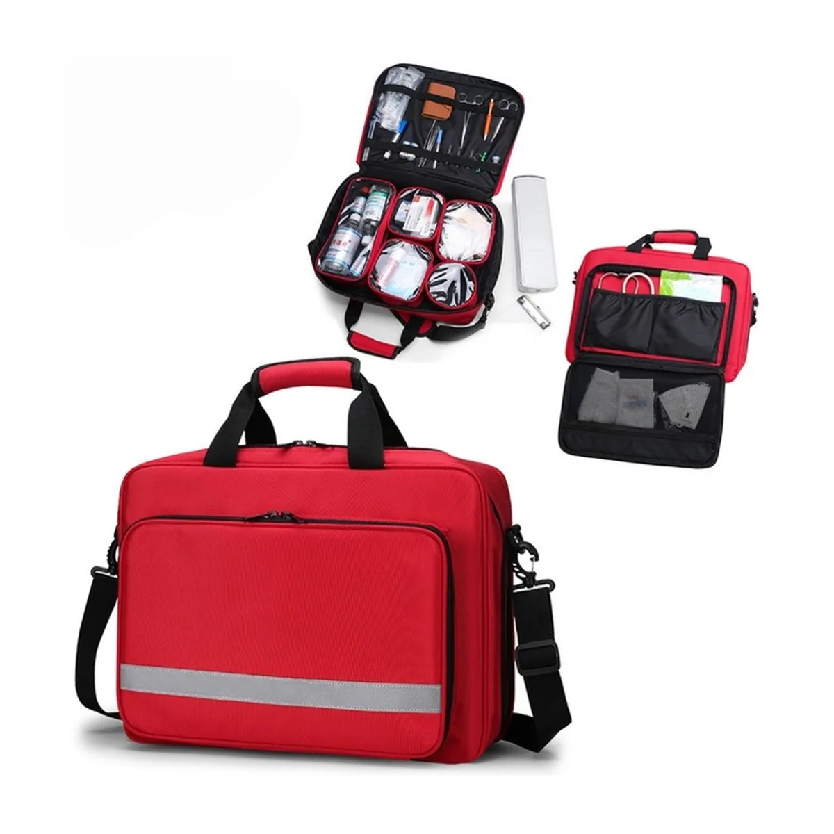 Red/Navy Blue/Military Green portable first aid bags detail view 5 - SKU 08804