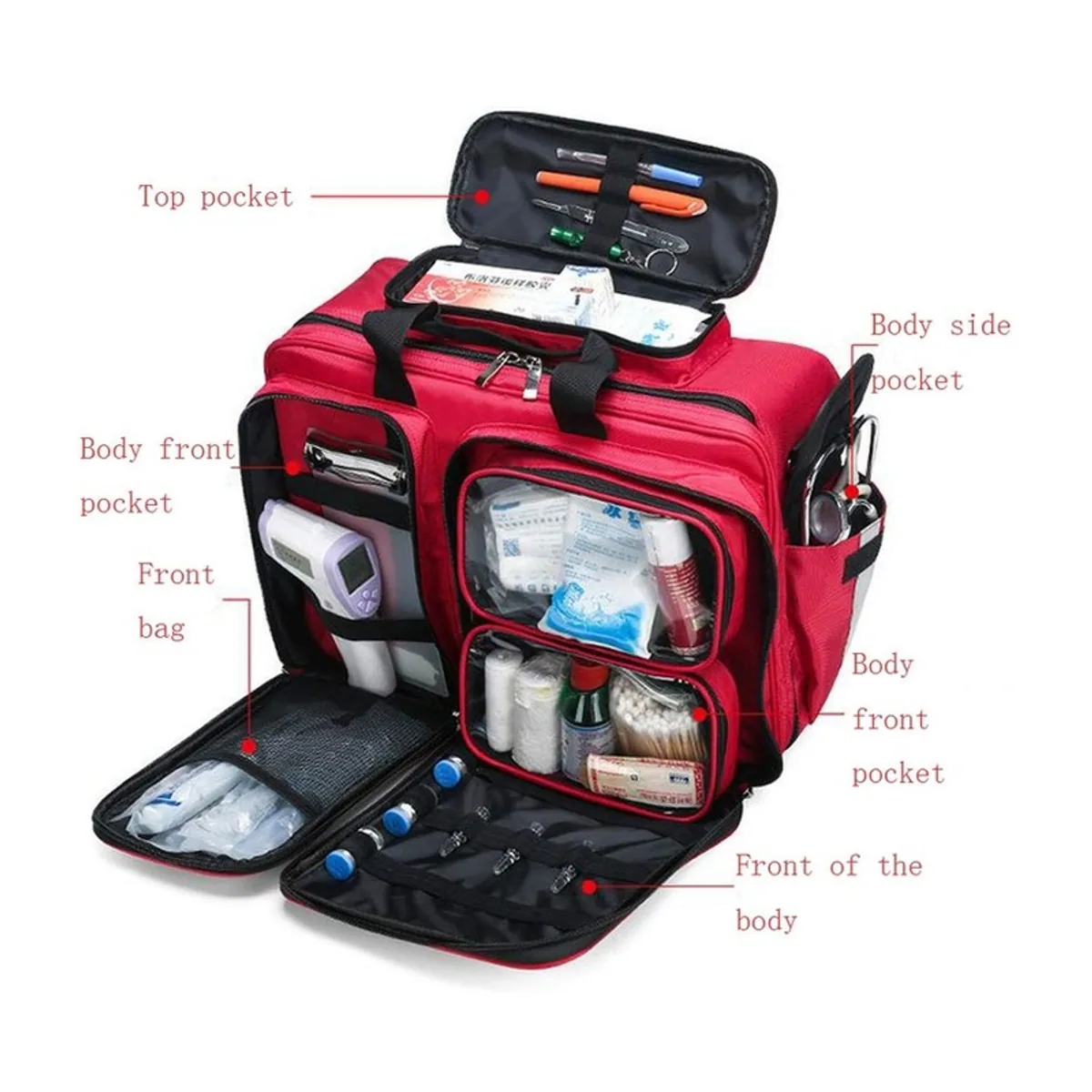Red/Navy Blue/Military Green portable first aid bags detail view 5 - SKU 08807