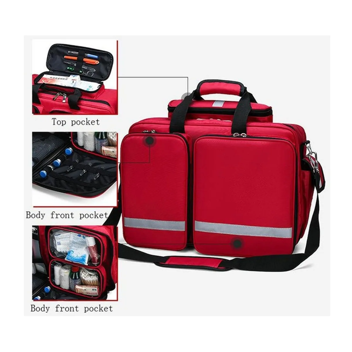 Red/Navy Blue/Military Green portable first aid bags detail view 7 - SKU 08807