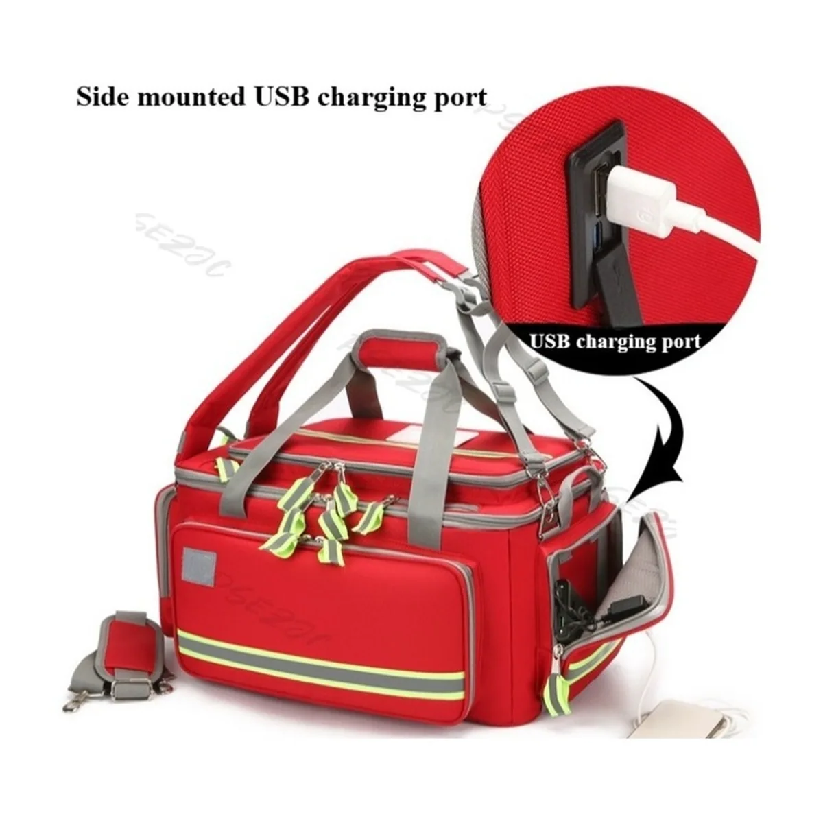 Red/Navy Blue/Military Green rescue duffel bags detail view 5 - SKU 08825