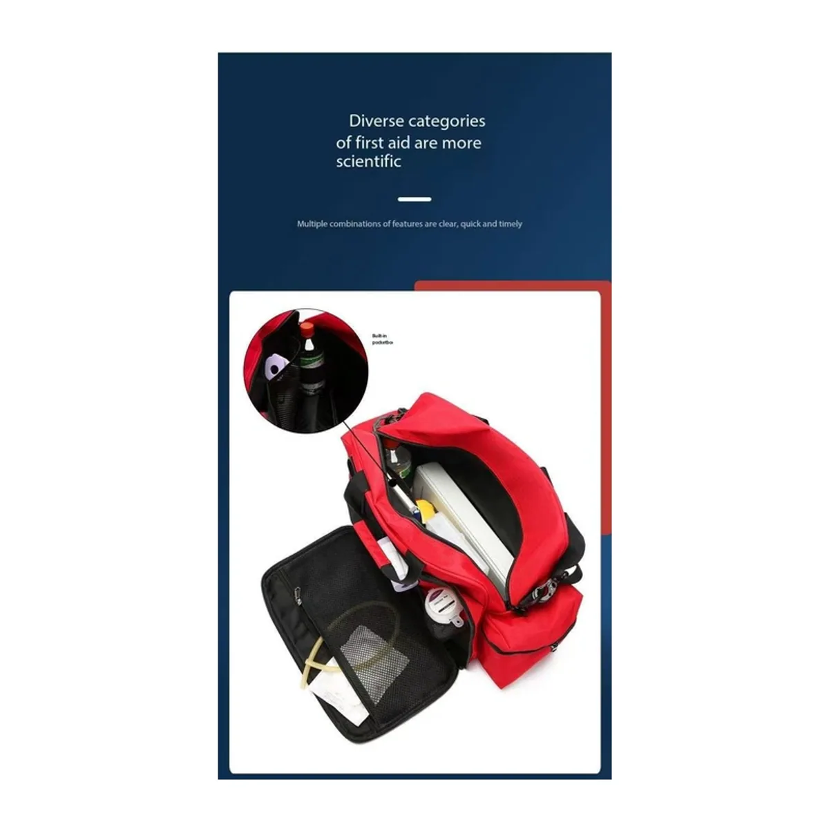 Red/Navy Blue portable first aid bags detail view 6 - SKU 08839