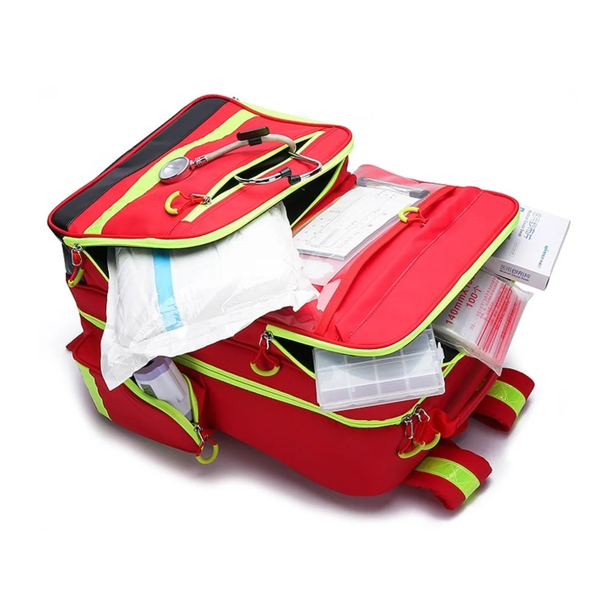 Red medical emergency backpacks detail view 2 - SKU 09910