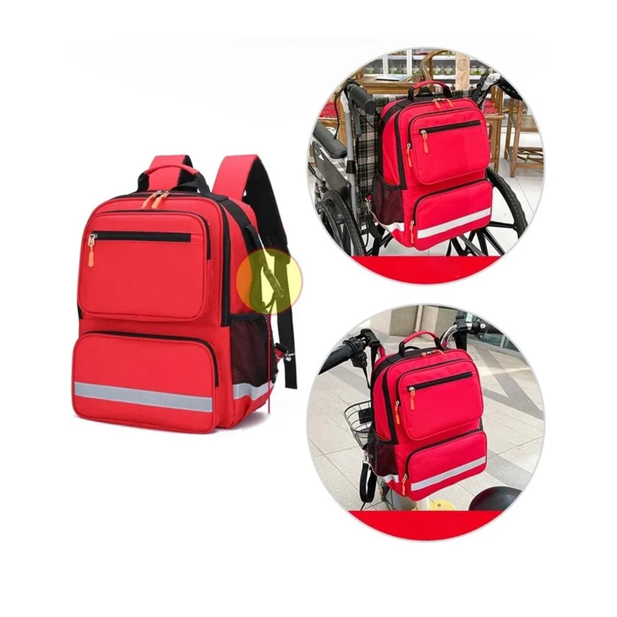 Red/Black/Orange/Navy Blue/Military Green medical emergency backpacks detail view 5 - SKU 09920