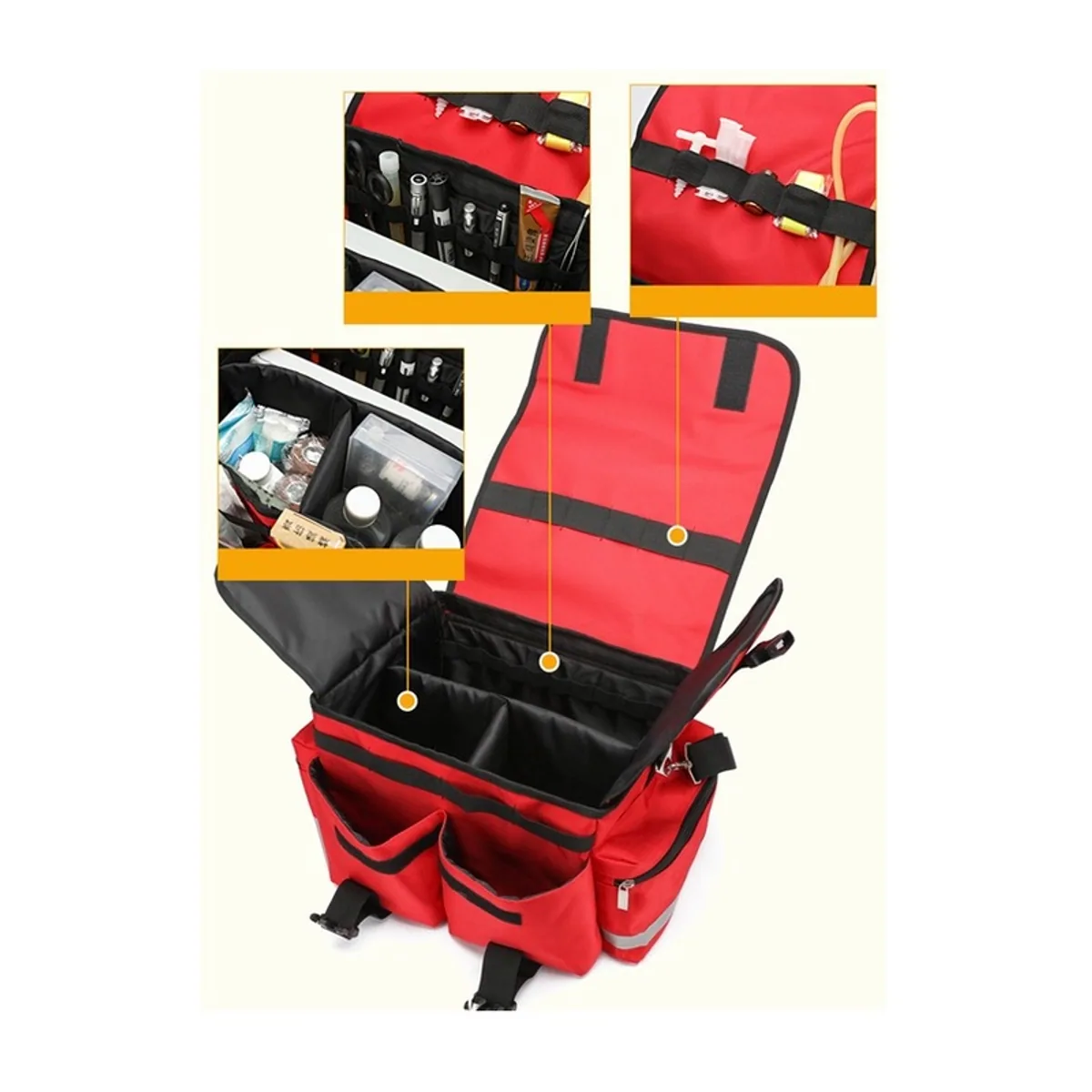 Red/Black/Orange medical emergency backpacks detail view 1 - SKU 09922