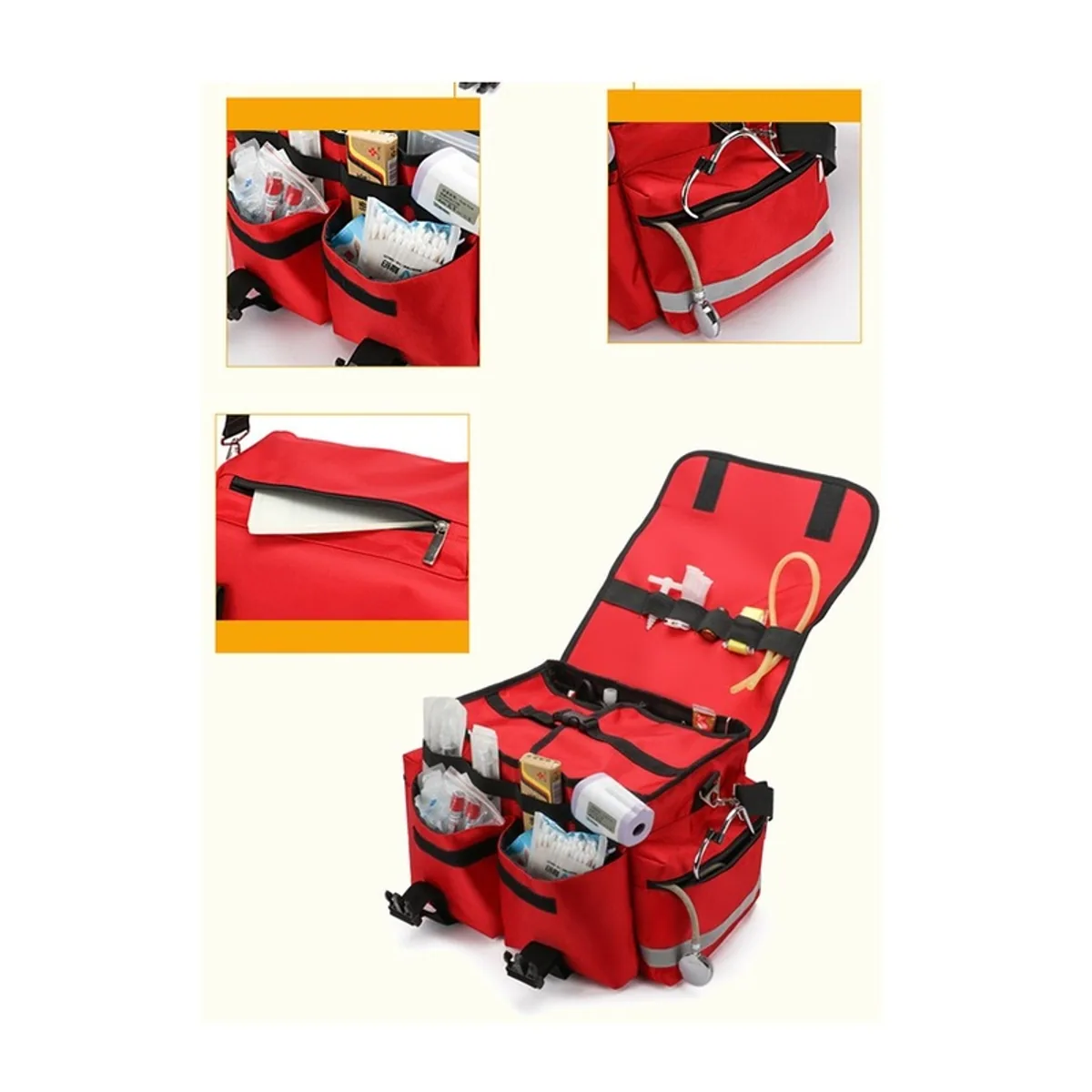 Red/Black/Orange medical emergency backpacks detail view 3 - SKU 09922