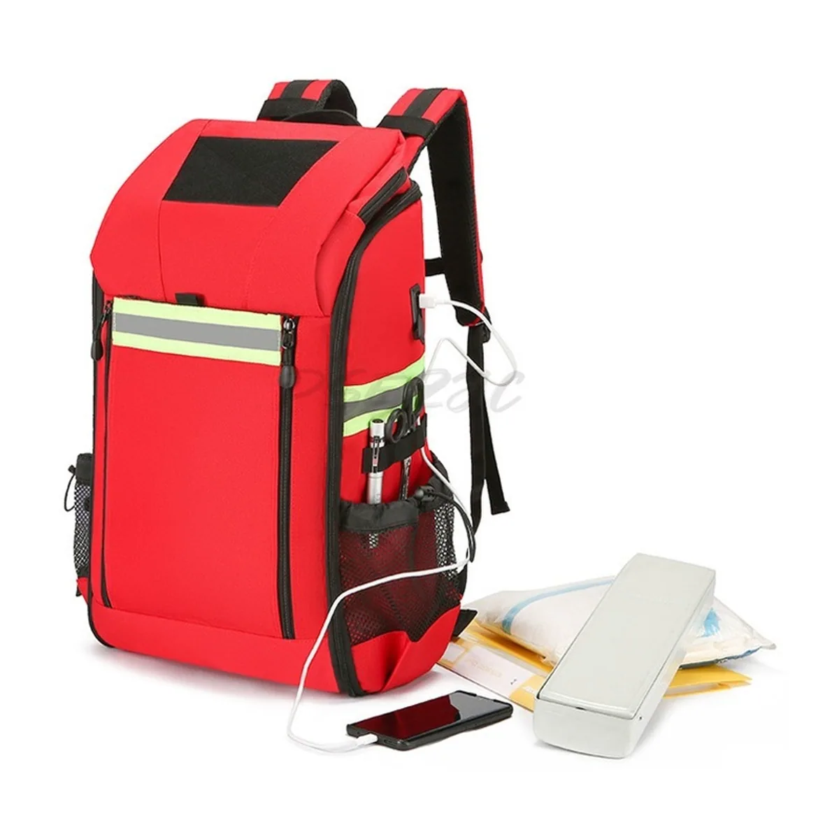 Red/Black medical emergency backpacks detail view 3 - SKU 09953