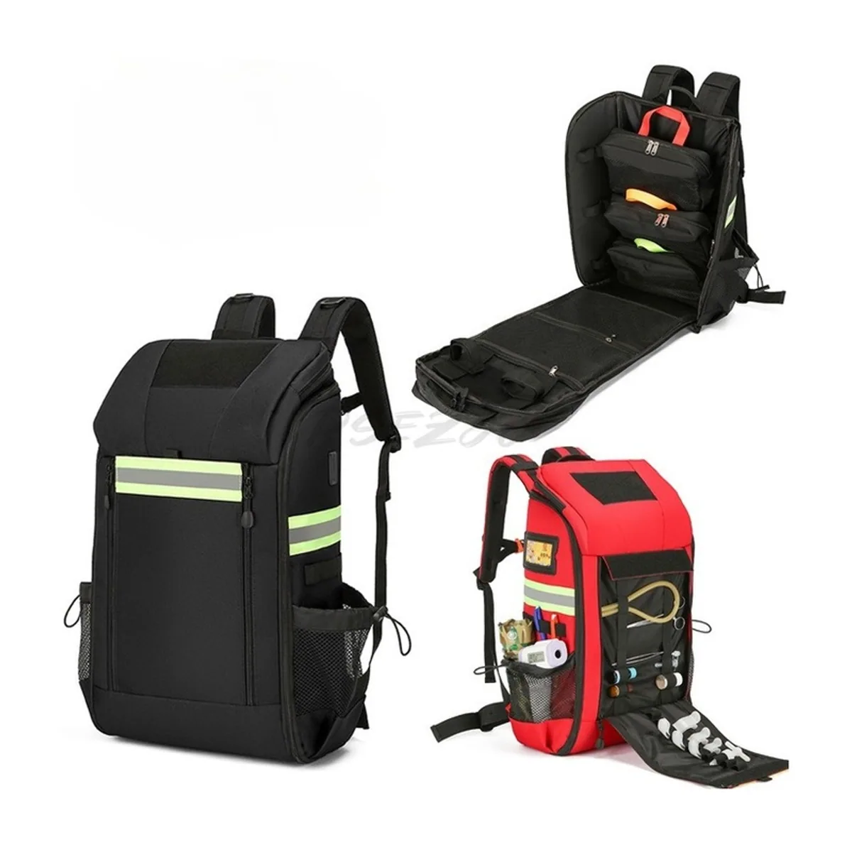 Red/Black medical emergency backpacks detail view 5 - SKU 09953
