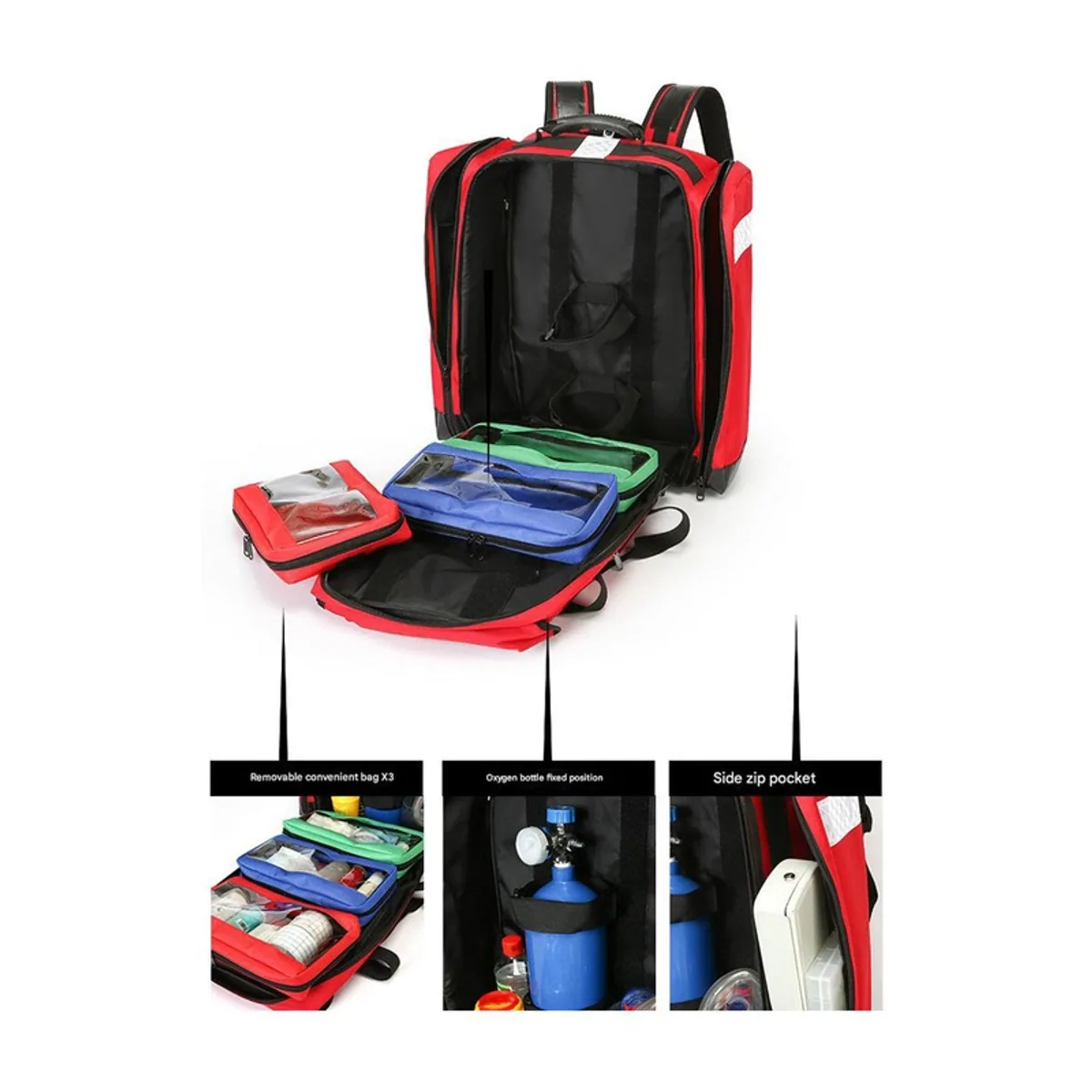 Red medical emergency backpacks detail view 1 - SKU 09957