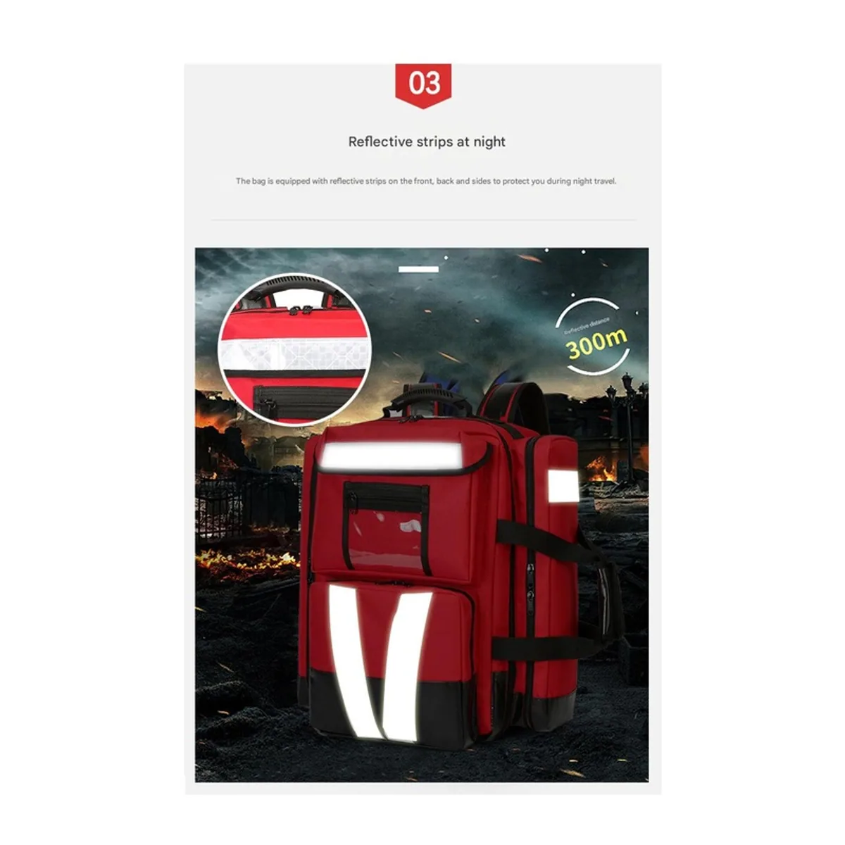 Red medical emergency backpacks detail view 3 - SKU 09957