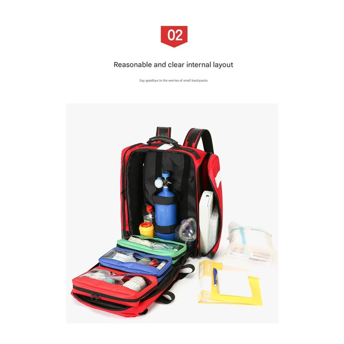 Red medical emergency backpacks detail view 7 - SKU 09957
