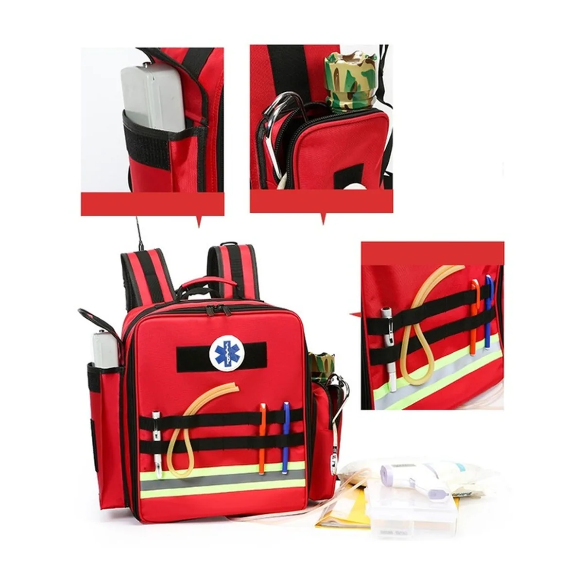 Red medical emergency backpacks detail view 2 - SKU 09958