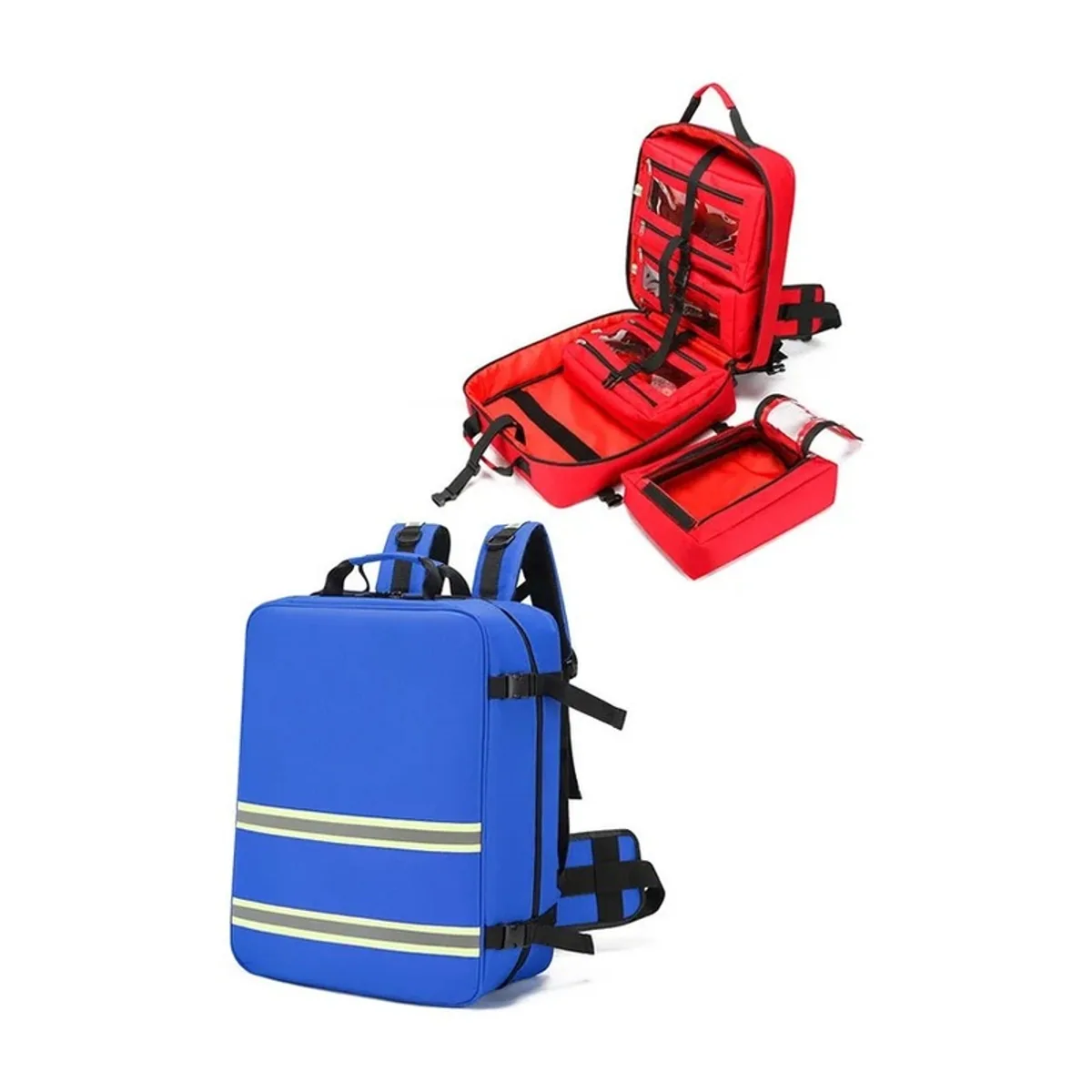 Blue/Red medical emergency backpacks detail view 5 - SKU 09968