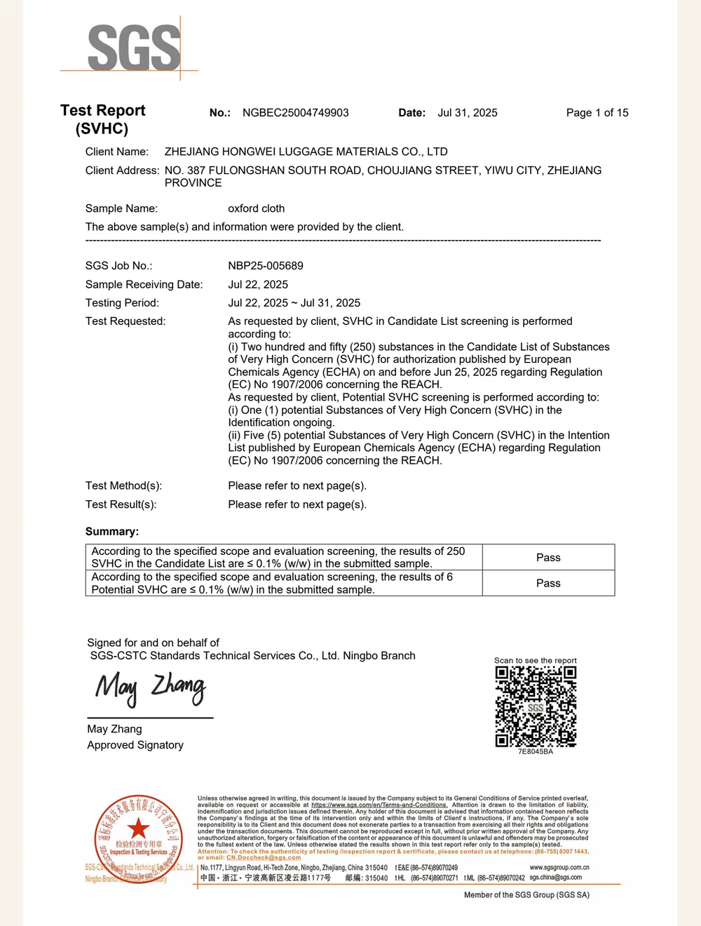 SGS REACH SVHC Screening Report preview
